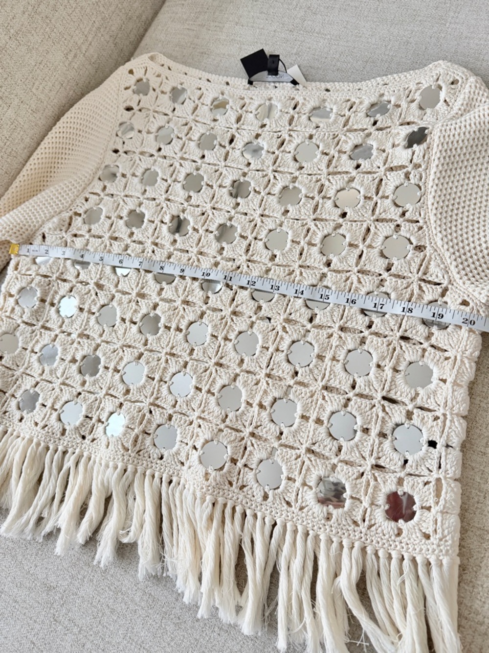 🌞 Toccin Camilla Mirrored Crochet Fringe Sweater Top Cream Off-White Large L - Picture 9 of 14